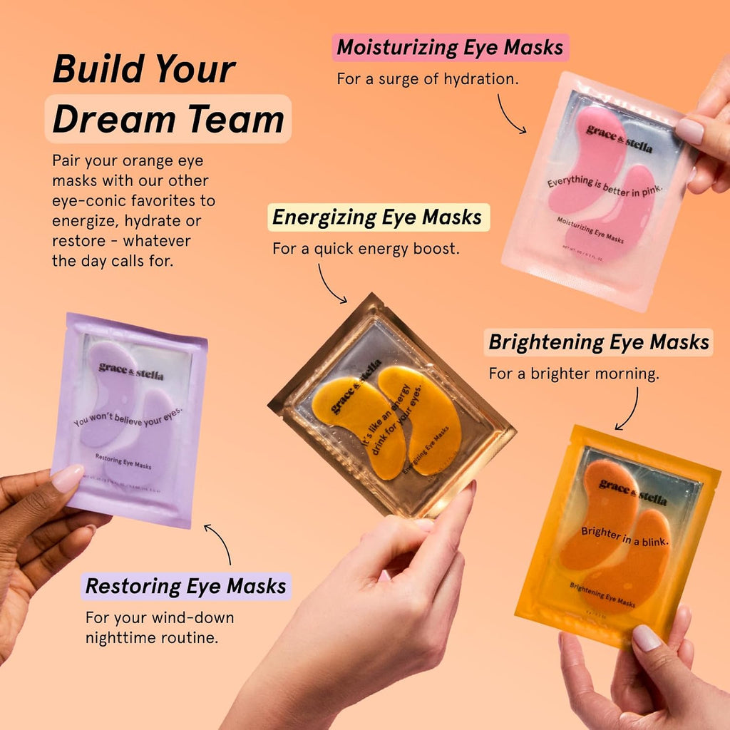 grace & stella New Brightening Eye Patches for Dark Circles (24 Pairs) - Vitamin C Under Eye Patches for Puffiness - Perfect Gifts for Women & Morning Skin Care Routine, Vegan Under Eye Mask