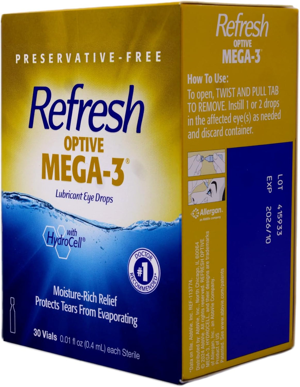 Refresh Optive Mega-3 Preservative-Free Lubricant Eye Drops, 0.01 Fluid Ounce Vials - 30 Count (Pack of 2)