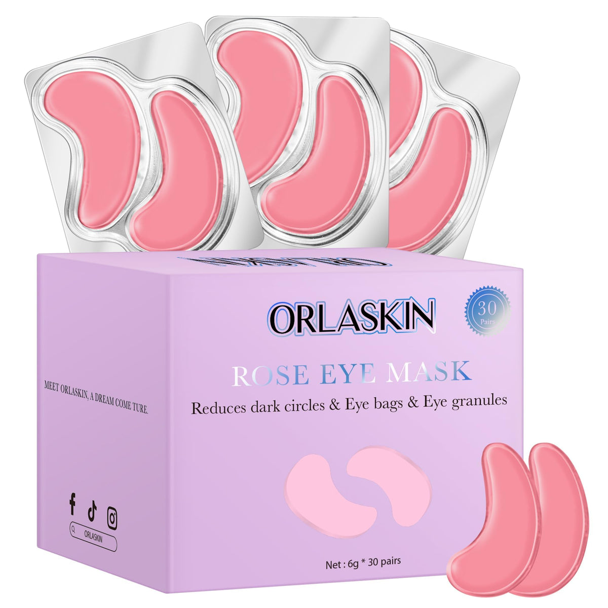 Eye Patches Under Eye Mask Skincare Hyaluronic Acid Under Eye Patches for Teen Girls Puffy Eyes and Dark Circles 24k Gold,Hyaluronic Acid,Rose,Eye Mask Pads Bag Treatment Skin Care(30Pairs)