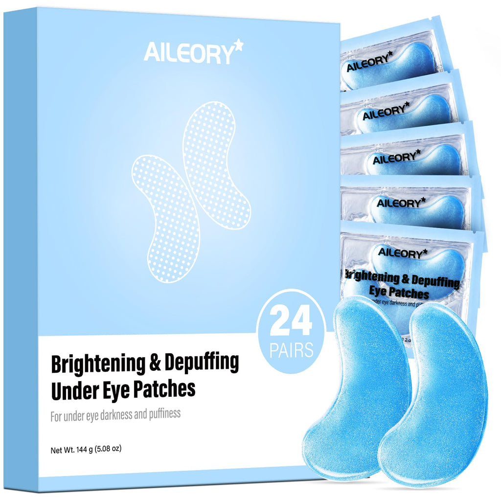 AILEORY Under Eye Patches (24 Pairs) - Tri-color Glitter Eye Gel Pads for Dark Circles, Puffy Eyes, Under eye Bags, Wrinkles | Natural Collagen Under Eye Mask Patches, Gel Under Eye Patches