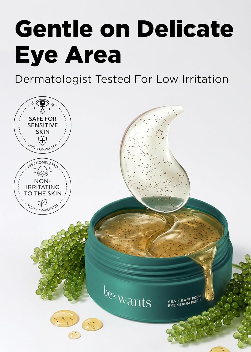 bewants Sea Grape Vegan PDRN Eye Patches for Sensitive Skin | Formulated with Collagen, Green Tea, Ceramides and Pathenol | Hydrating & Firming Under Eye Mask