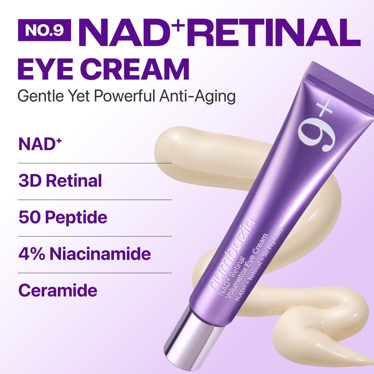 numbuzin No.9 NAD+ Retinal Eye Cream for Anti-Aging, Strawberry Skin, Firmer Skin with Retinoid, Peptides & Niacinamide, Korean Retinal, Multi-Use Eye Cream 0.67 fl. oz