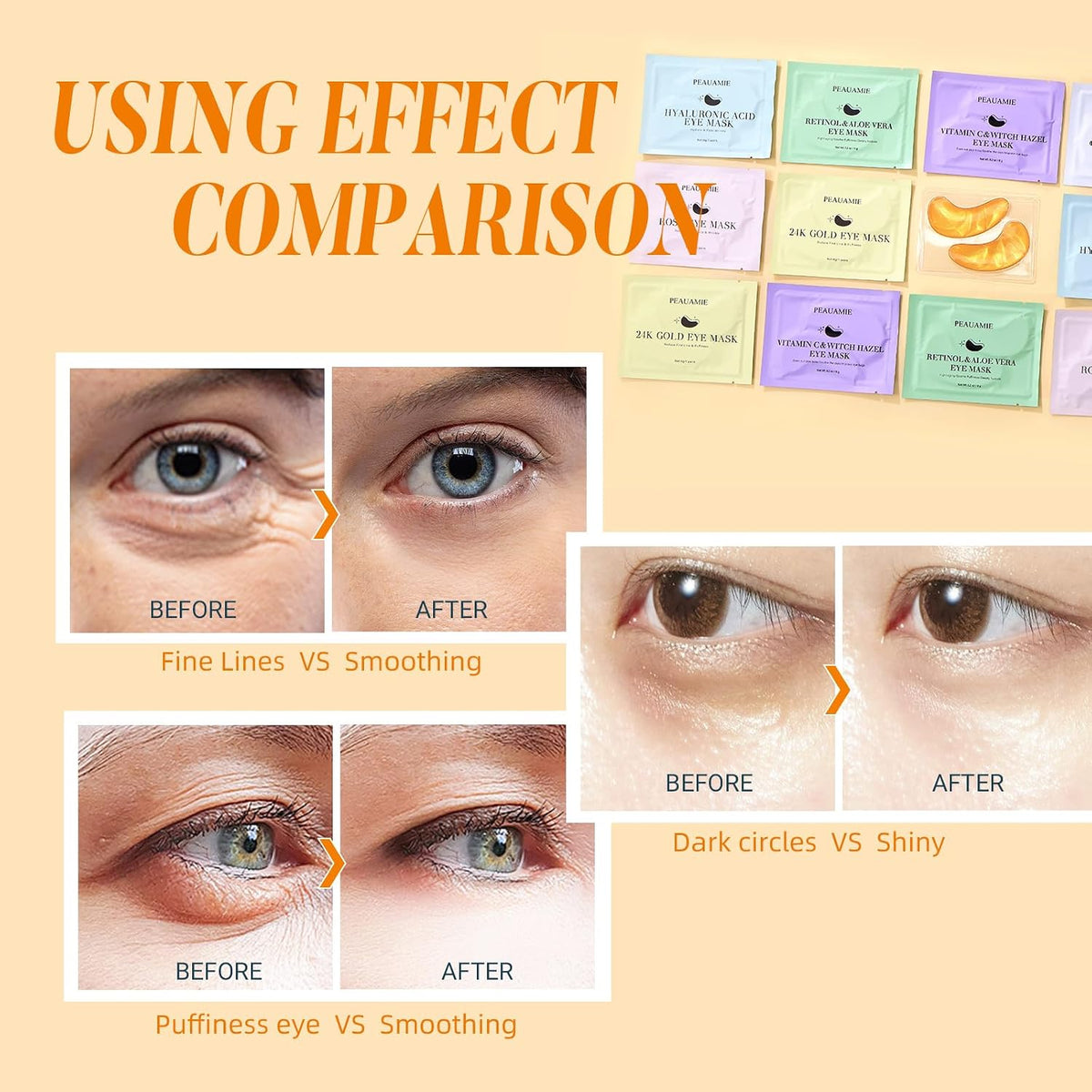 PEAUAMIE Under Eye Patches with Collagen and Hyaluronic Acid Eye Mask for Wrinkle,Dark Circles,Face Mask Skin Care Products 24 Pairs