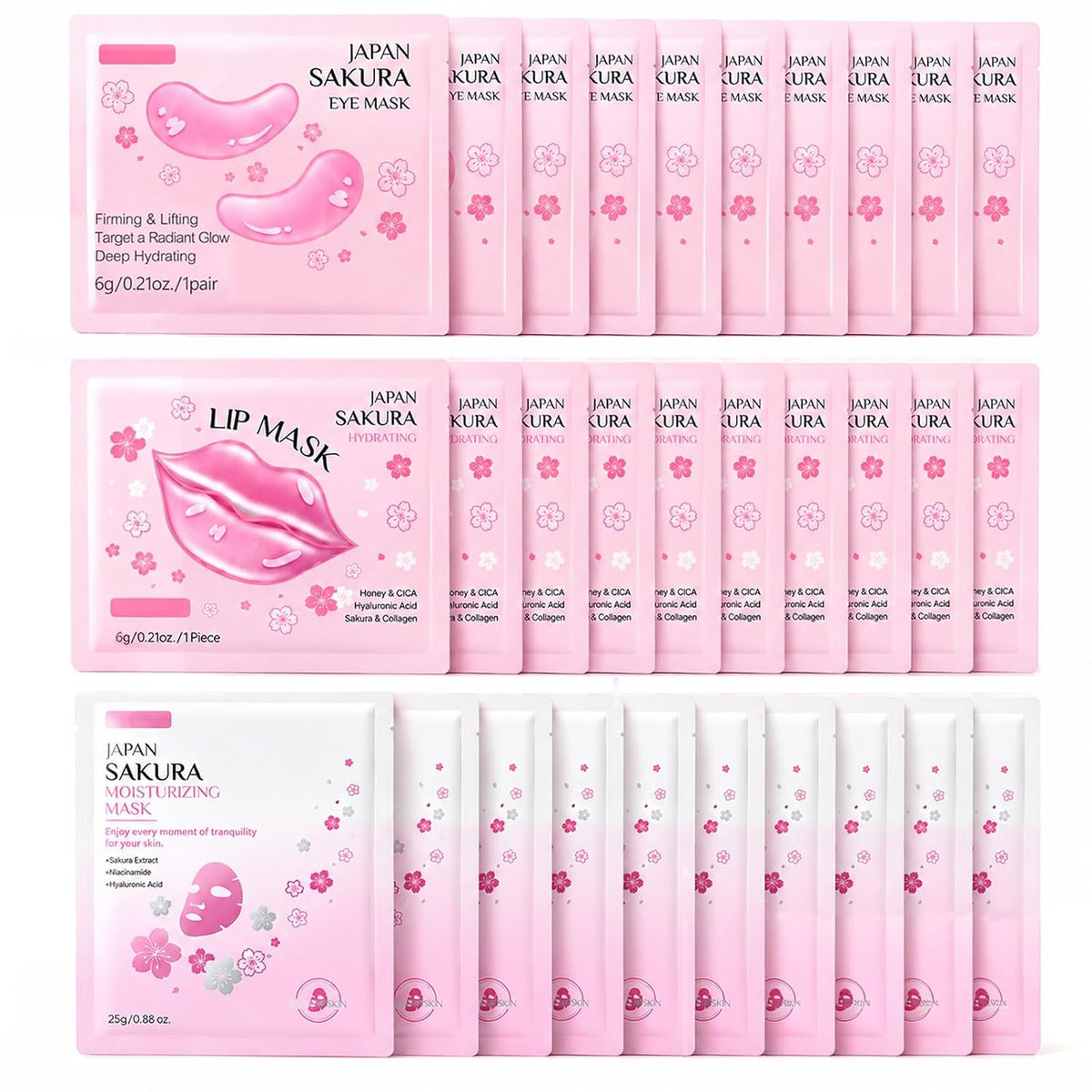 30 PCS Sakura Lip Mask & Eye Mask & Face Mask, Pink Party Favors for Women