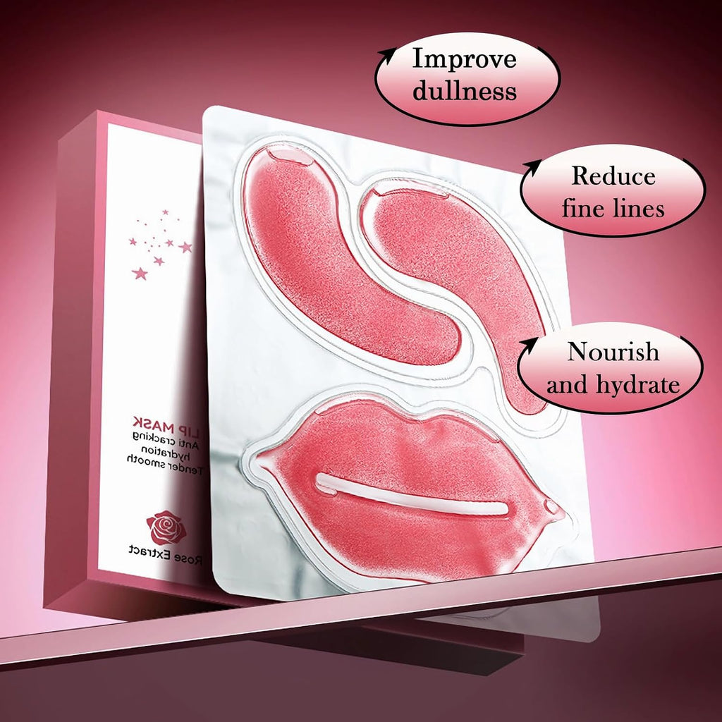 YMEYFAN 20 Pair Under Eye Mask & Lip Mask Skincare Set, Rose Pink Lip Patches & Under Eye Patches for Puffy Eyes, Dark Circles, Dry Lips Lines, Deep Hydrating Moisturizing, Gifts for Mom Women