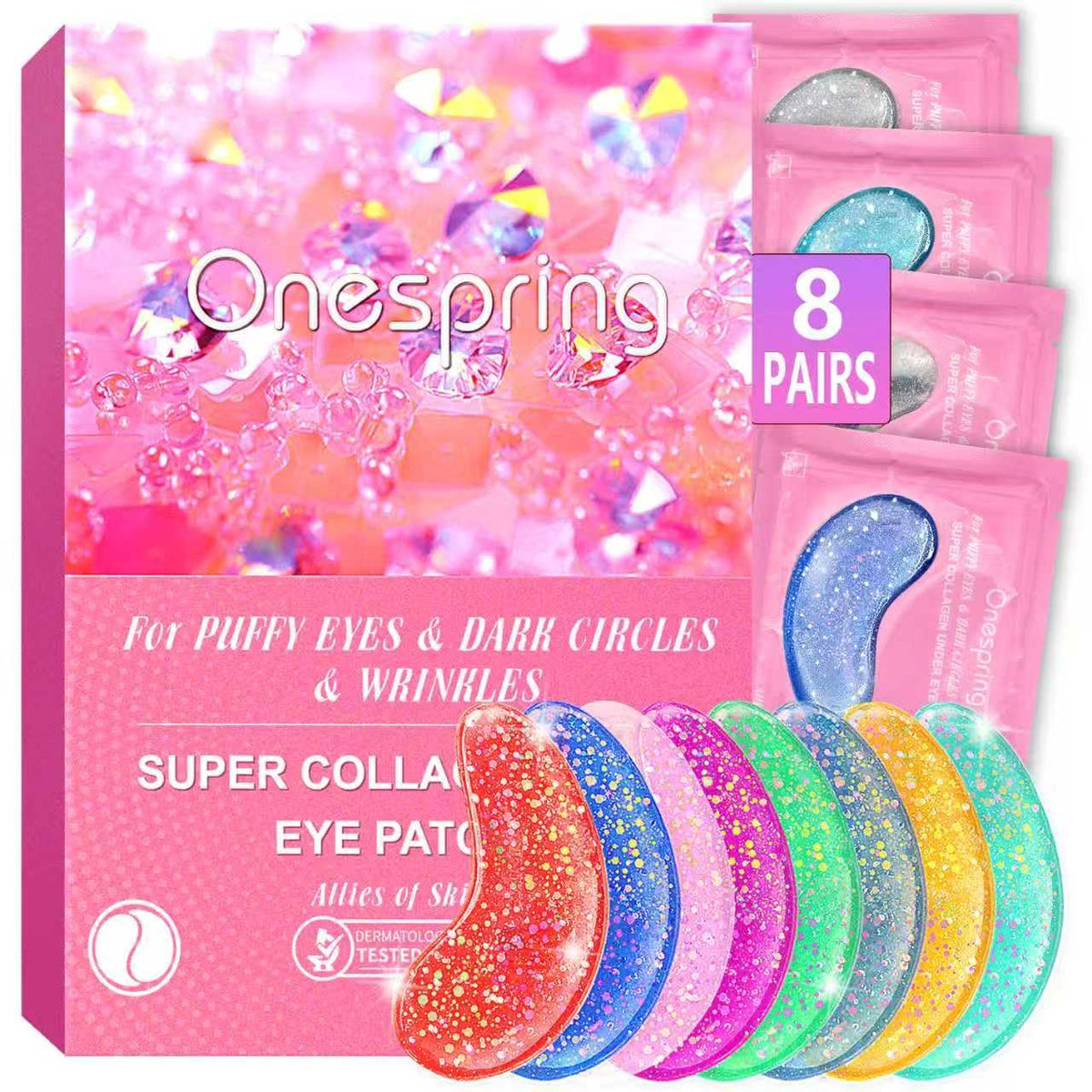 Onespring Eye Masks (48 Pairs) - Face Masks Skincare, Undereye Patches for Puffy Eyes, Dark Circles, Wrinkles, Collagen Eye Gels for Bridesmaid - Gifts for Women, Bachelorette Party Favors