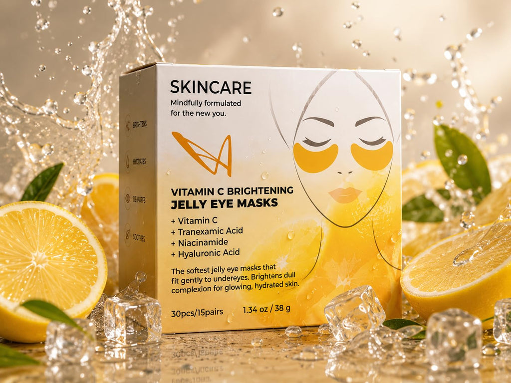 SKINCARE Caffeine De-Puffing Jelly Eye Masks with vitamin C .Tranexamic Acid, Niacinamide, Hyaluronic Acid for Brightening, Hydration, and Dark Circle Reduction, 30 Pieces, 1.34 oz (Yellow)