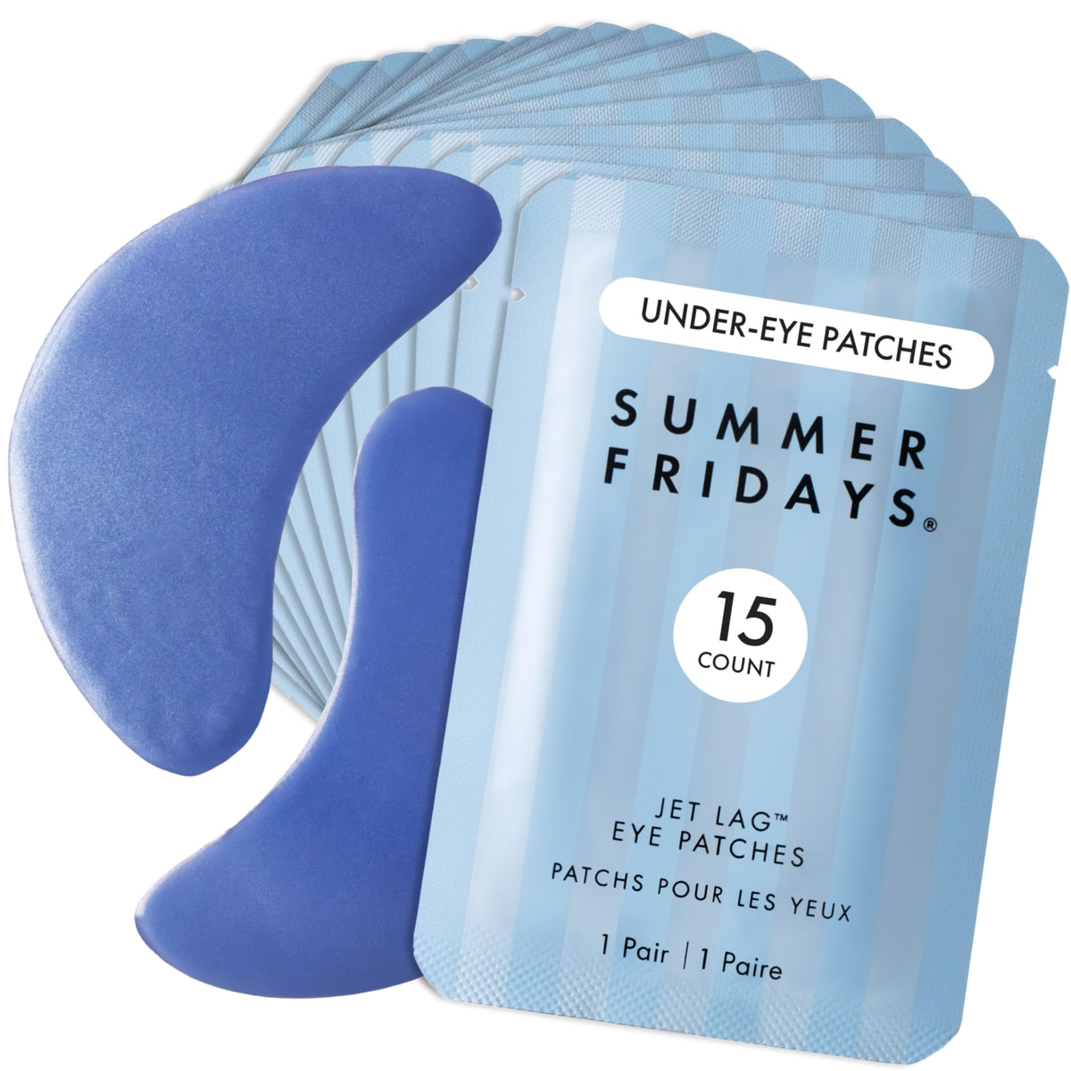Summer Fridays Jet Lag Hydrating Eye Patches - De-puffing Hydrogel Under Eye Masks with Hyaluronic Acid, Caffeine + Peptides - Soothing + Refreshing At-Home + Travel Skin Care (6 Pairs)