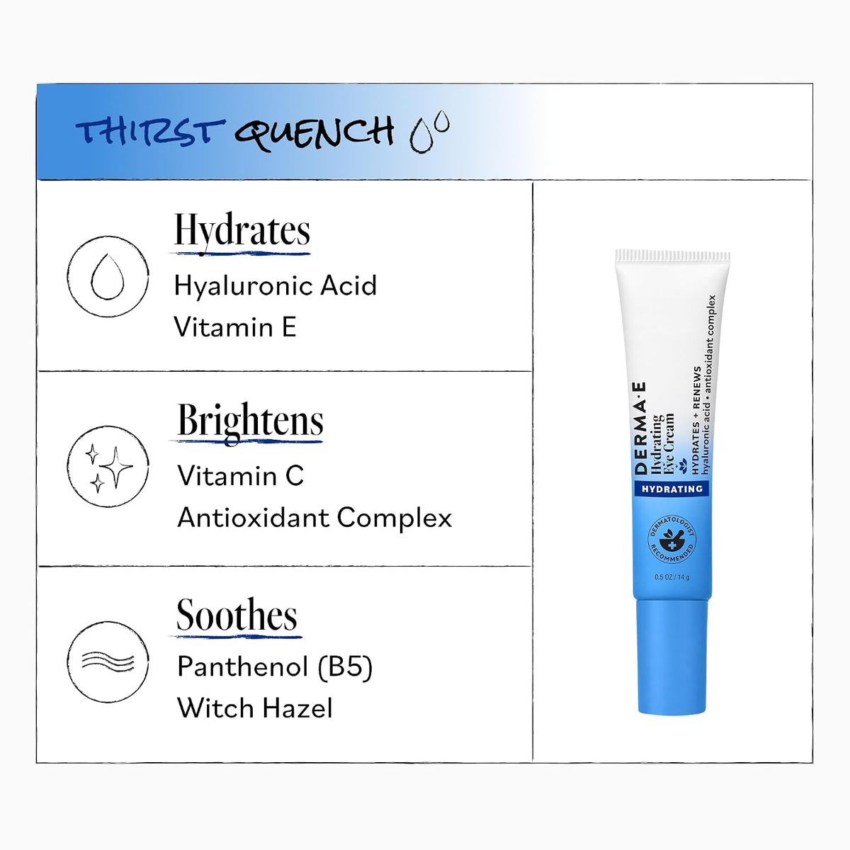 DERMA E Hydrating Eye Cream with Hyaluronic Acid, 0.5 Oz Firming & Lifting