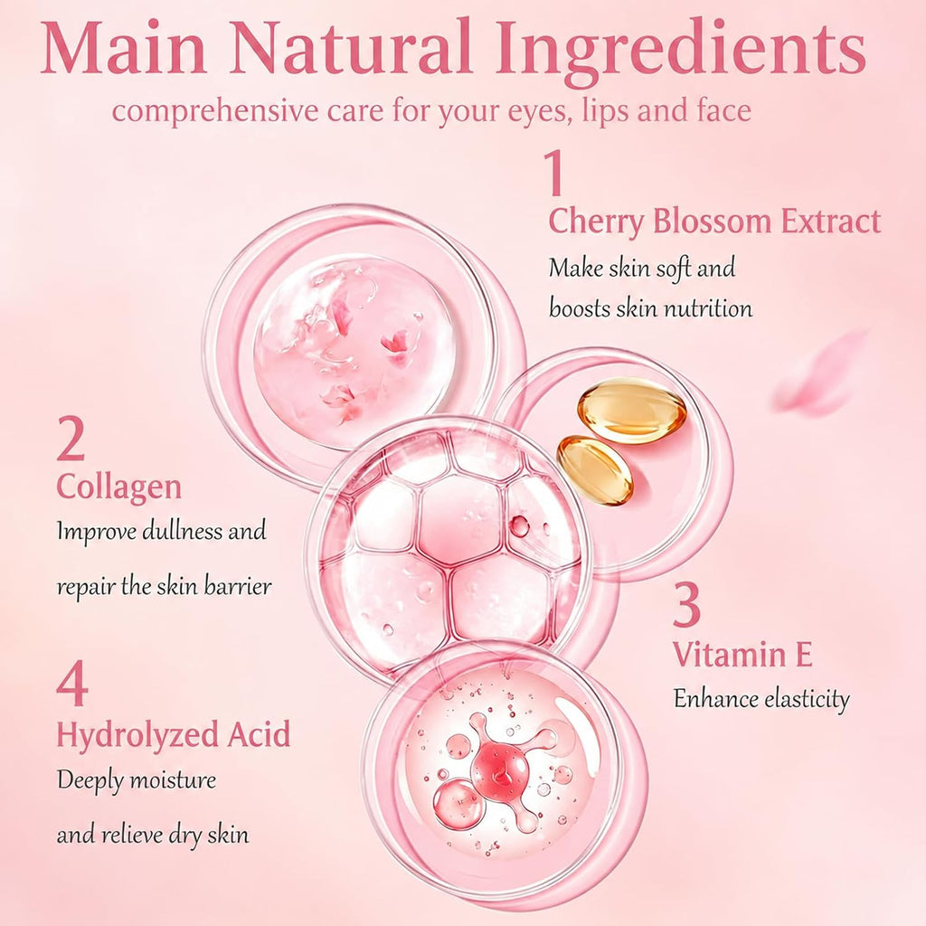 30 PCS Sakura Lip Mask & Eye Mask & Face Mask, Pink Party Favors for Women