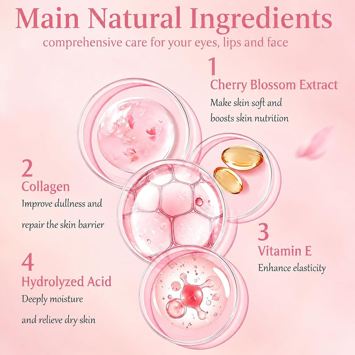 30 PCS Sakura Lip Mask & Eye Mask & Face Mask, Pink Party Favors for Women