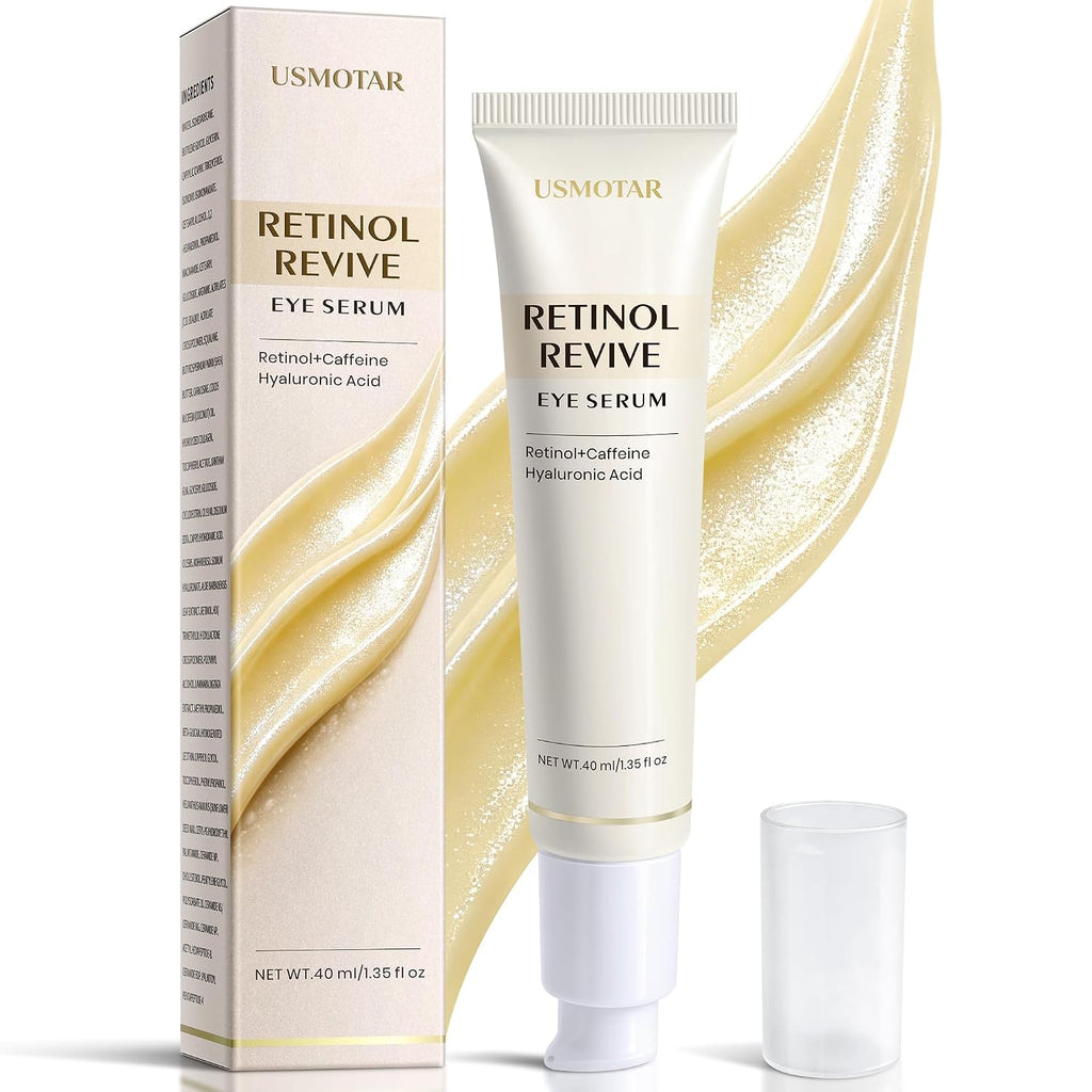 Retinol & Caffeine Eye Serum - Dark Circles Relief & Depuffing Treatment, Hyaluronic Acid + Collagen, Gentle Under Eye Cream for Sensitive Skin, Hydrates & Smooths Fine Lines 40ml, 1.35 fl.oz