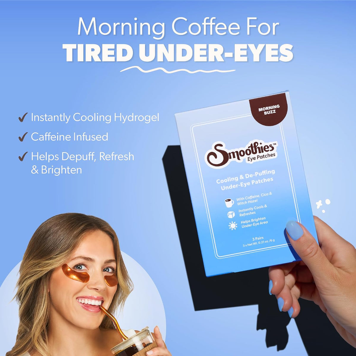 Smoothies Under Eye Patches Ice Cooling and Depuffing - Korean Skincare - Hydrating Eye Mask Gel for Visibly Brightening the Appearance of Dark Circles, Revitalizing & Refreshing, 3 Pack