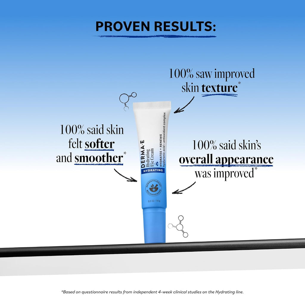 DERMA E Hydrating Eye Cream with Hyaluronic Acid, 0.5 Oz Firming & Lifting