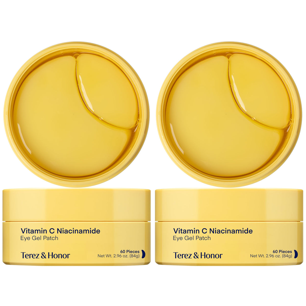 Terez & Honor Under Eye Patches for Dark Circles - 60 Korean Hydrogel Masks for Puffiness, Bags, Wrinkle with Caffeine, Hyaluronic Acid, Niacinamide - Undereye Hydrating & Cooling, Vegan, No Fragrance