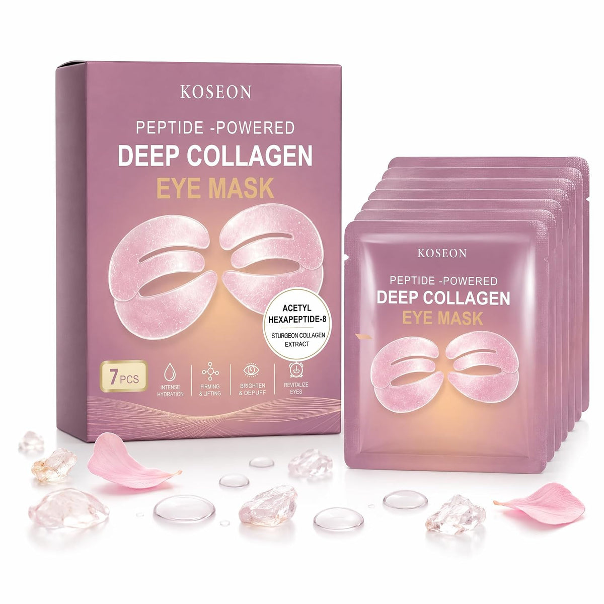 Koseon Collagen Eye Mask, Peptide-Powered Deep Collagen Eye Mask, Eye Mask with Collagen Peptide, Under Eye Patches 360° Fit, Eye Patches for Puffy Eyes and Dark Circles