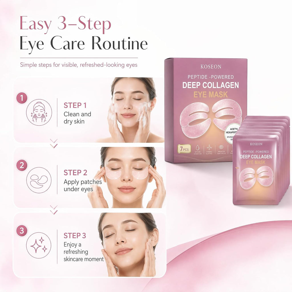 Koseon Collagen Eye Mask, Peptide-Powered Deep Collagen Eye Mask, Eye Mask with Collagen Peptide, Under Eye Patches 360° Fit, Eye Patches for Puffy Eyes and Dark Circles