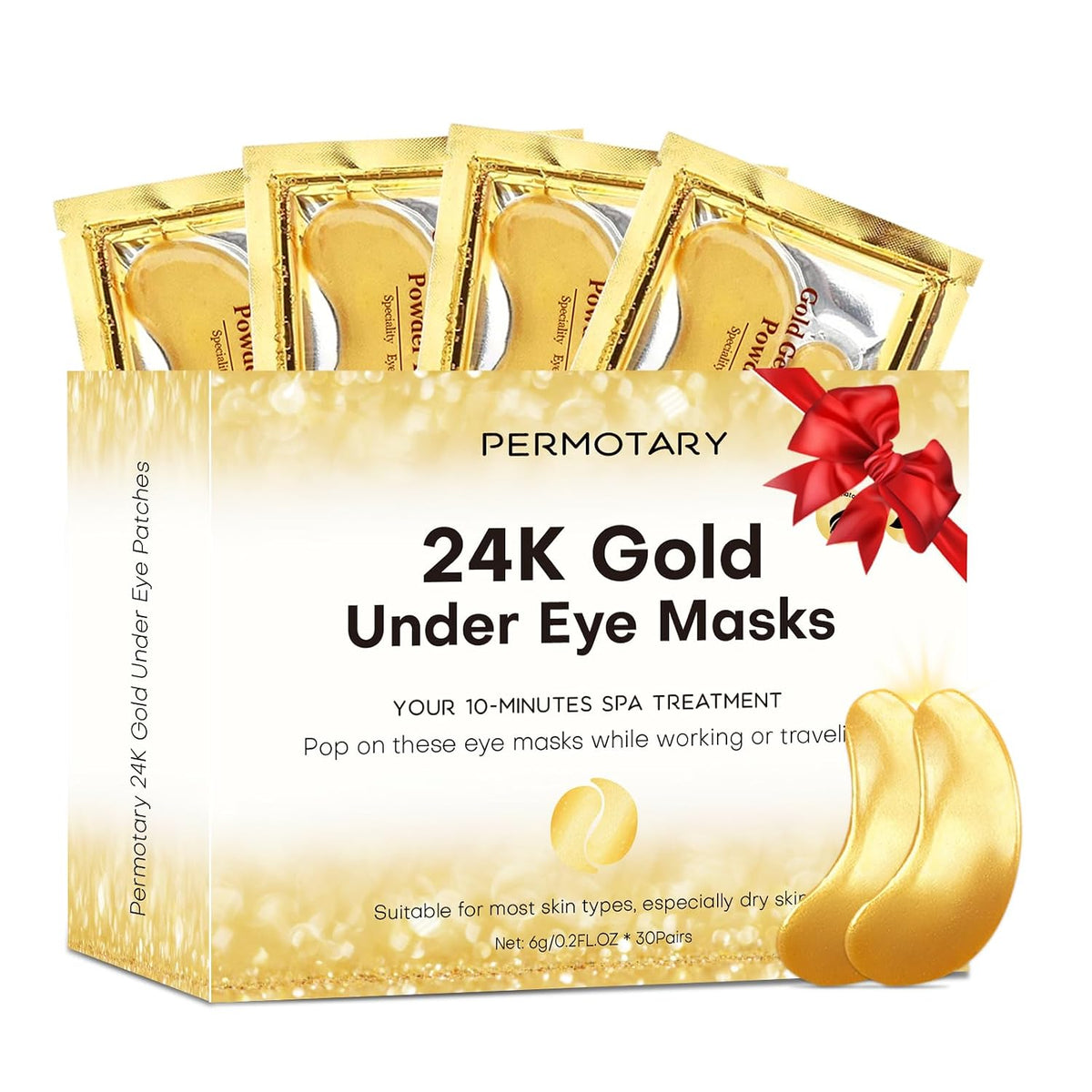 30 Pairs Crystal Collagen Under Eye Mask, Gold Gel Collagen Eye Pad For Moisturizing, Reducing Dark Circles & Puffy Eyes (Gold)