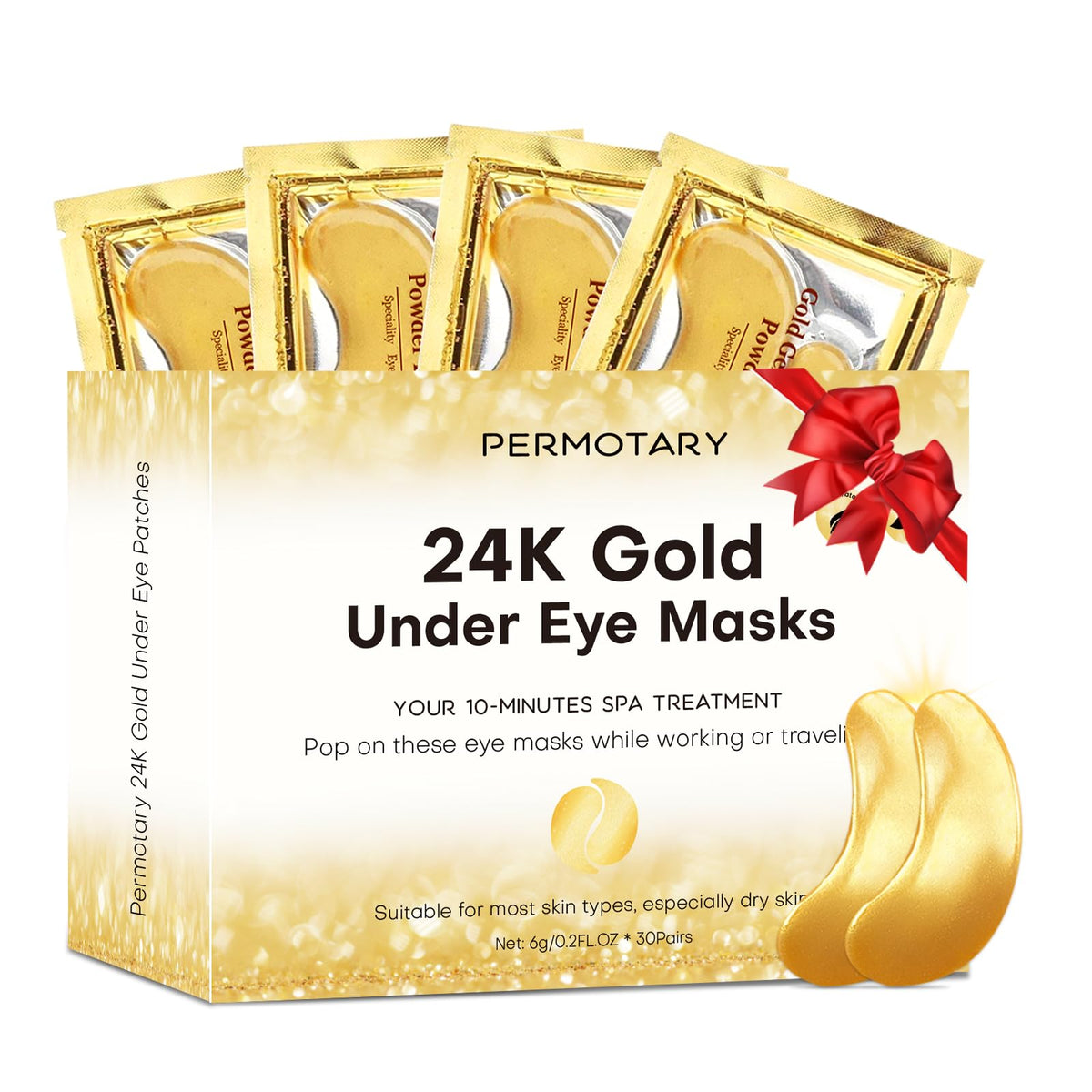 30 Pairs Crystal Collagen Under Eye Mask, Gold Gel Collagen Eye Pad For Moisturizing, Reducing Dark Circles & Puffy Eyes (Gold)