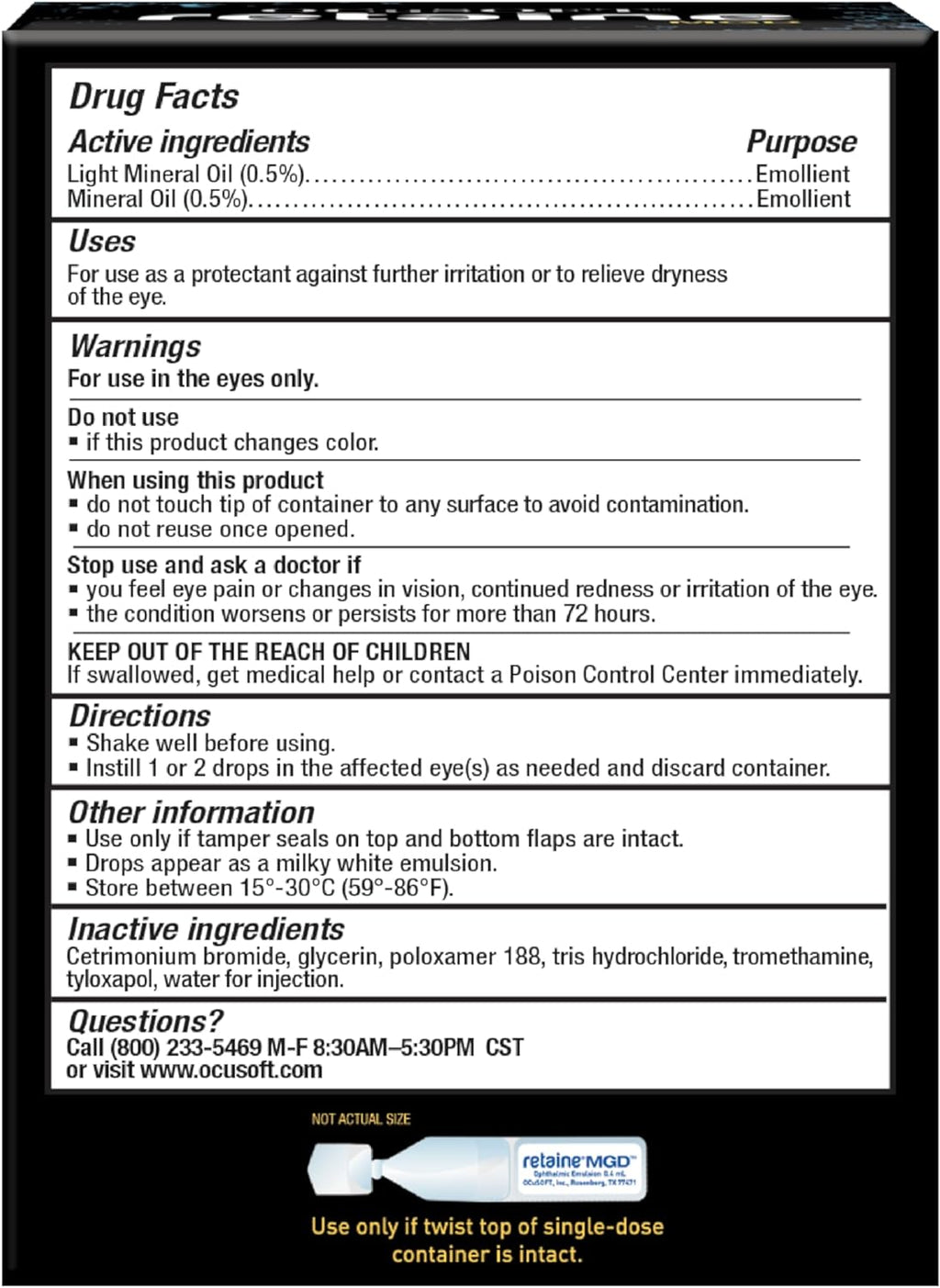 OCuSOFT Retaine MGD Ophthalmic Emulsion - Complete Dry Eye Relief - Soothes Red & Irritated Eyes - 30 Count Preservative-Free Single-Use Containers - 0.01 Fl Oz