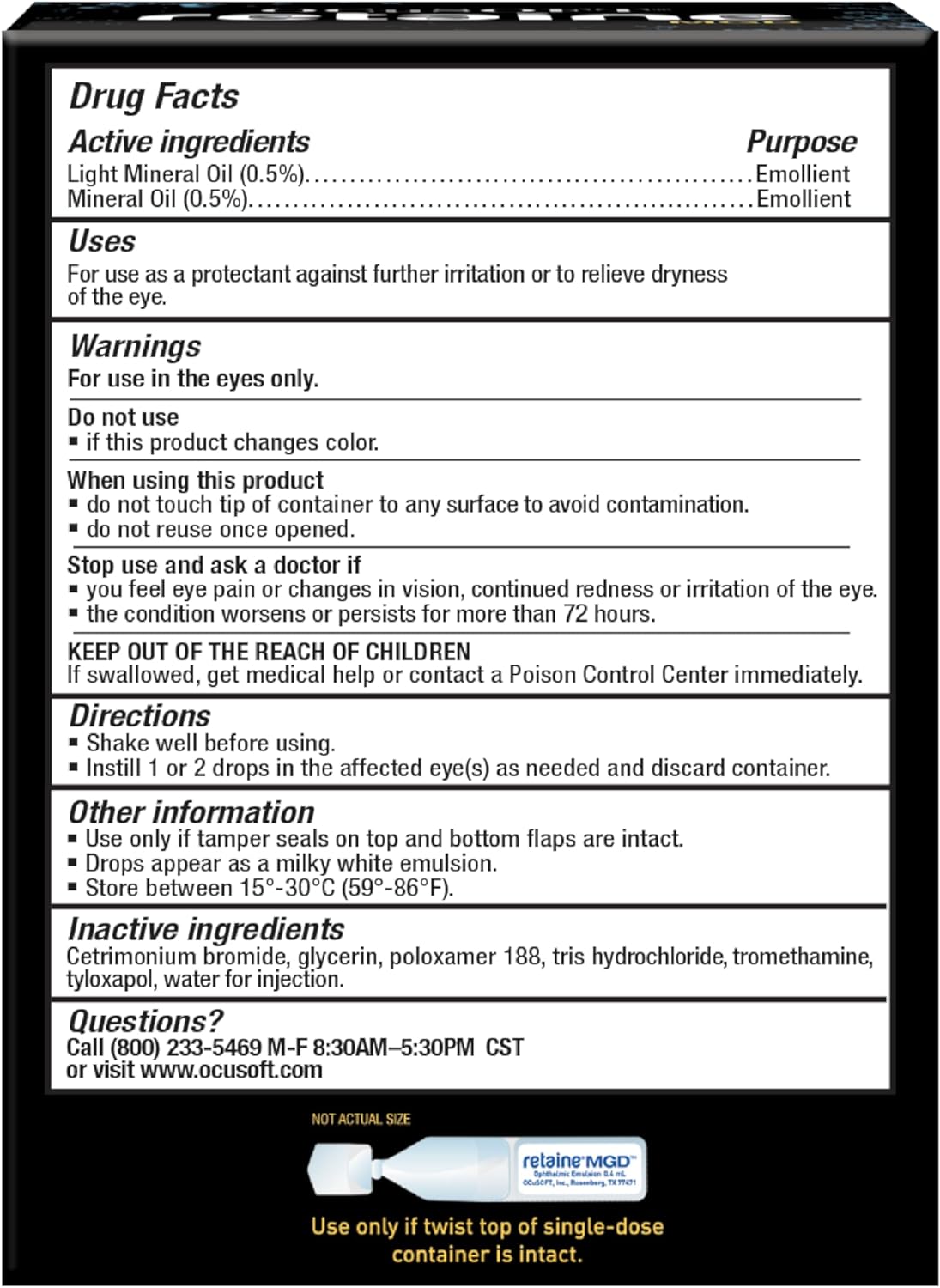 OCuSOFT Retaine MGD Ophthalmic Emulsion - Complete Dry Eye Relief - Soothes Red & Irritated Eyes - 30 Count Preservative-Free Single-Use Containers - 0.01 Fl Oz