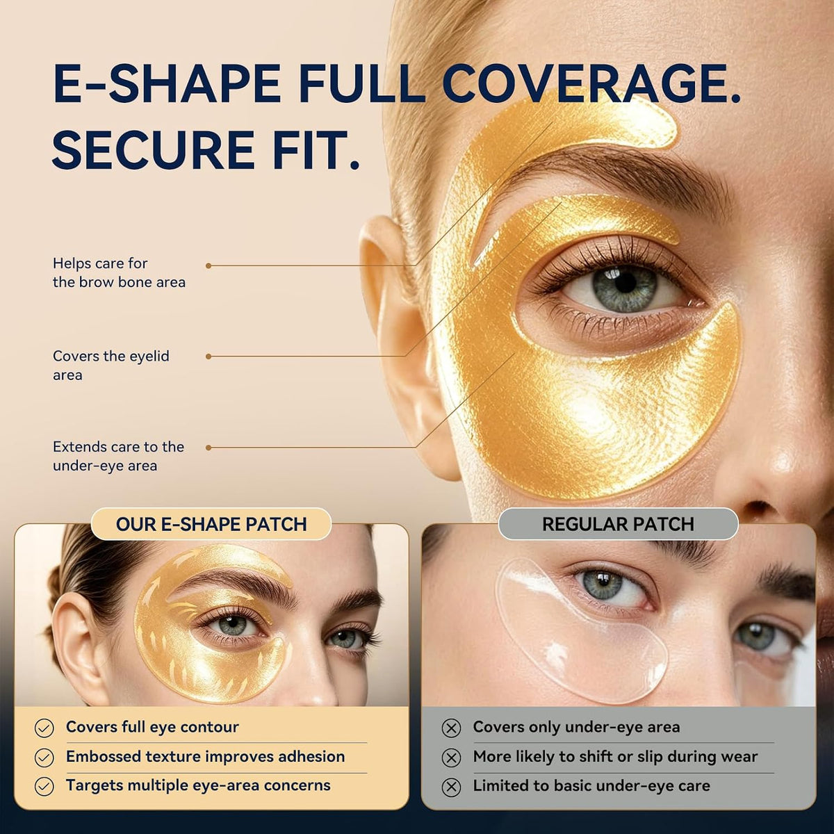 LumiBloom E-shaped 24k Gold Under Eye Patches with PDRN, Collagen, Caffeine