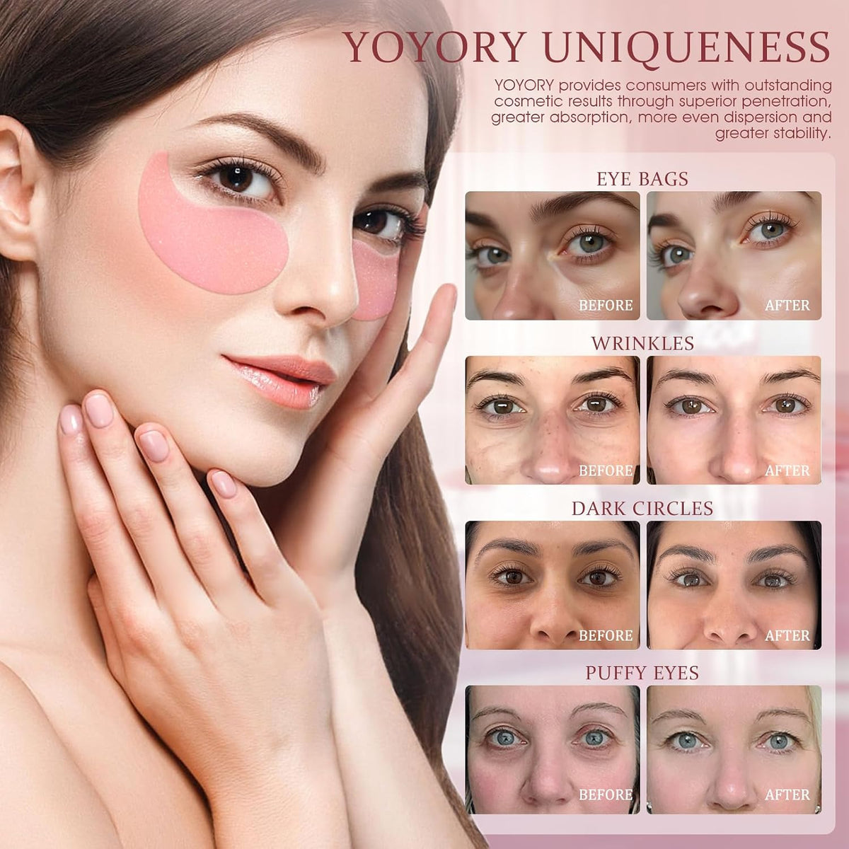 Under Eye Patches Masks - for Fine Lines with Collagen and Hyaluronic Acid, Dark Circles,Eye bags,and Fade Wrinkles, puffiness Smoothing Skin Care Treatment for Women and Men, (60 Pcs) Pink
