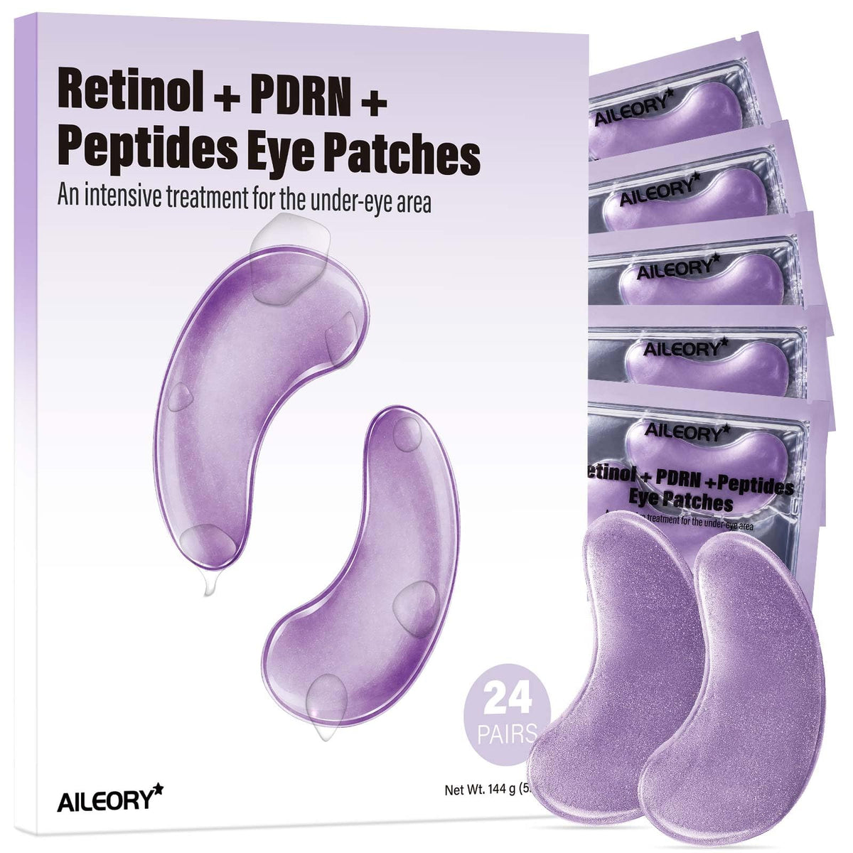 AILEORY Under Eye Patches (24 Pairs) - Tri-color Glitter Eye Gel Pads for Dark Circles, Puffy Eyes, Under eye Bags, Wrinkles | Natural Collagen Under Eye Mask Patches, Gel Under Eye Patches