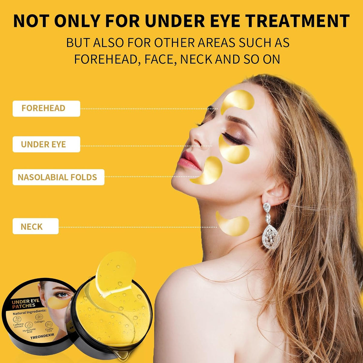 24K Gold Eye Masks for Dark Circles and Puffiness 70PCS, Under Eye Patches for Puffy Eyes Treatment, Under Eye Gel Pads w/ Collagen, Caffeine, Peptides for Eye Bags Treatment, Gel Eye Mask Skincare