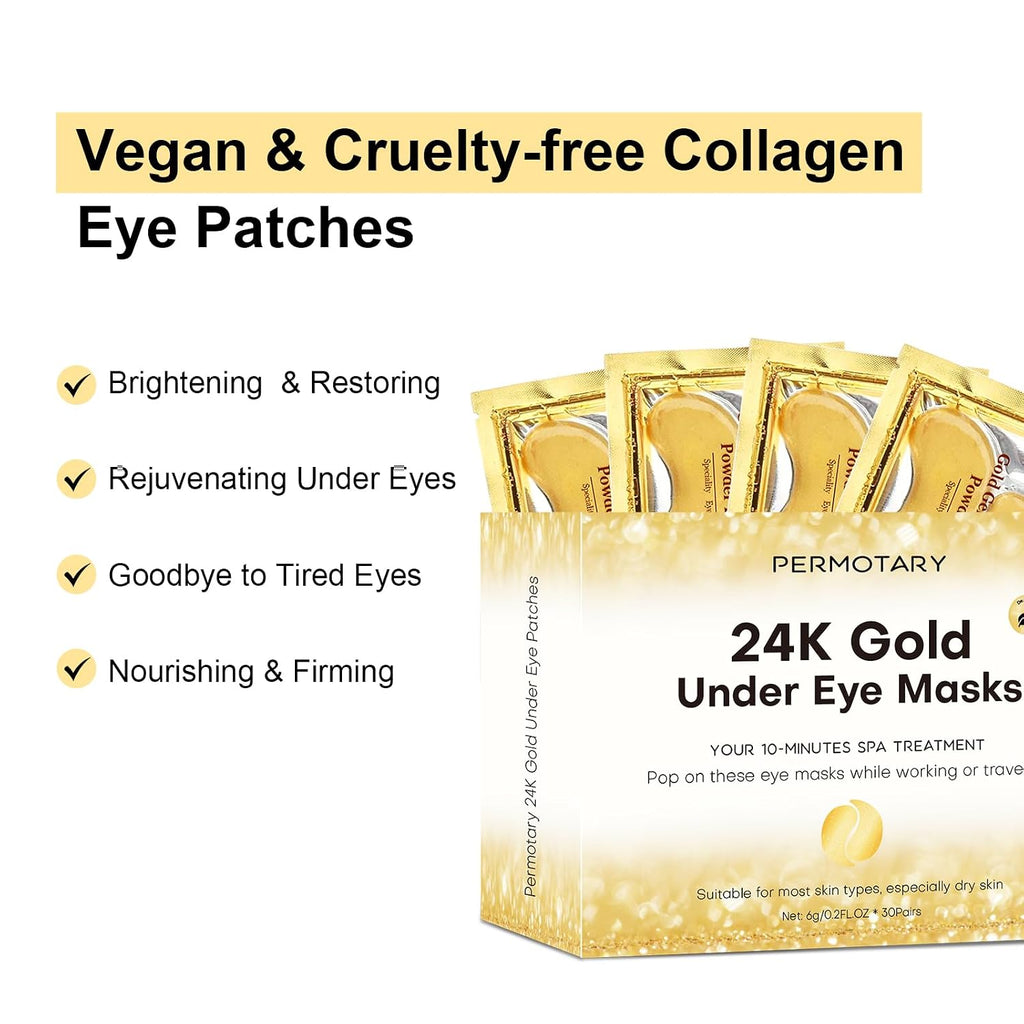 30 Pairs Crystal Collagen Under Eye Mask, Gold Gel Collagen Eye Pad For Moisturizing, Reducing Dark Circles & Puffy Eyes (Gold)
