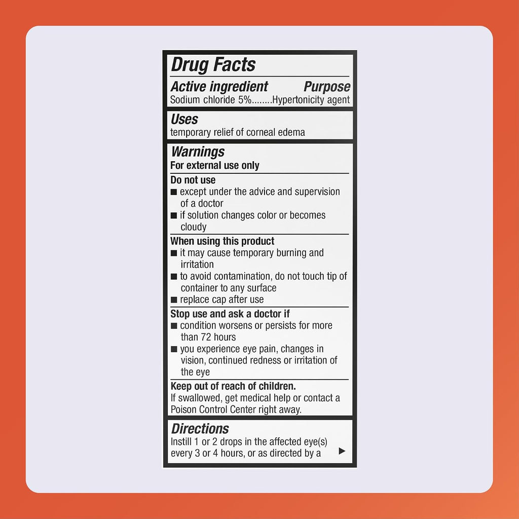 Rugby Sodium Chloride Hypertonicity Ophthalmic Eye Solution 5% - Sodium Chloride Eye Drops for Temporary Corneal Edema Symptom Support - Alcohol-Free - 0.5 Fl. Oz. (3-Pack)