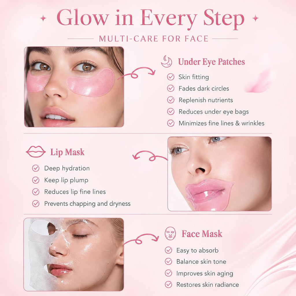 30 PCS Sakura Lip Mask & Eye Mask & Face Mask, Pink Party Favors for Women