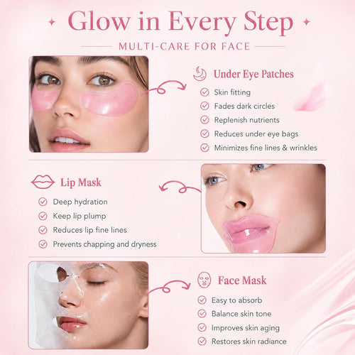30 PCS Sakura Lip Mask & Eye Mask & Face Mask, Pink Party Favors for Women