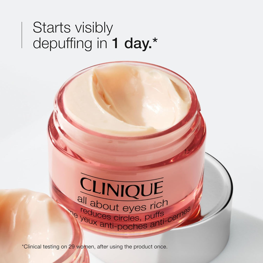 Clinique All About Eyes: Lightweight Eye Cream Vitamin C Formula + Rich Eye Cream Hyaluronic Acid Formula | Hydrating, Brightening, Depuffing