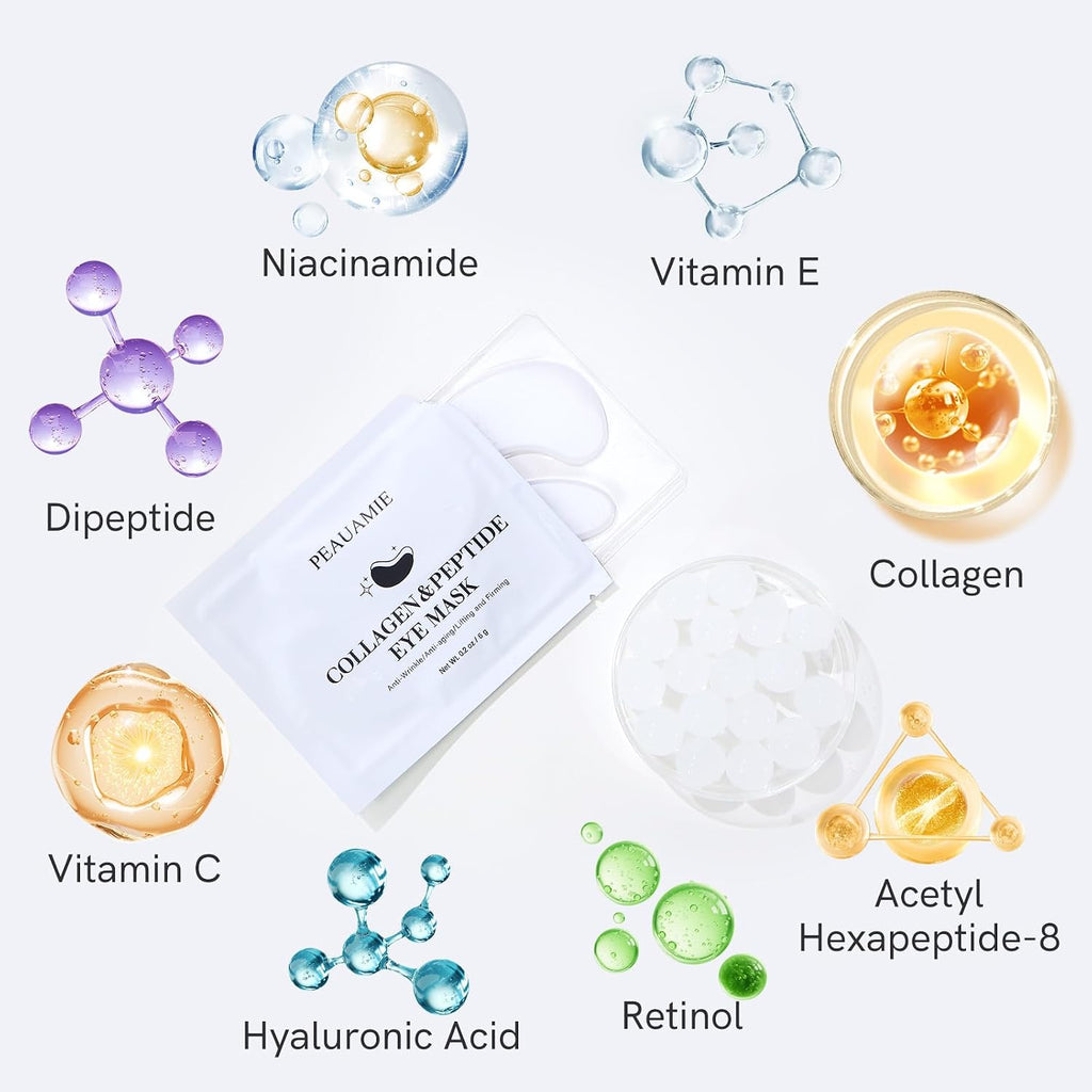 PEAUAMIE Under Eye Patches Collagen and Peptide Eye Mask for Dark Circles and Puffiness,Face Mask Skin Care Products 30 Pairs