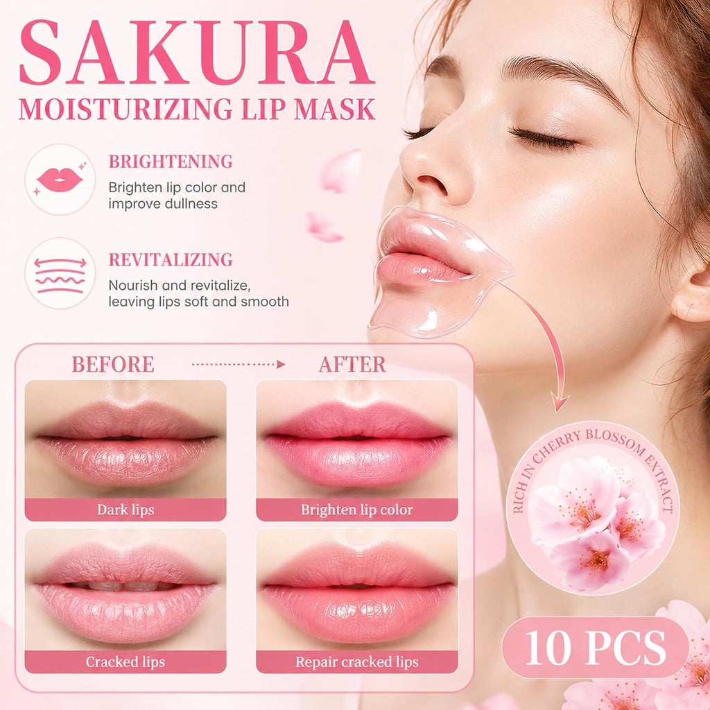 30 PCS Sakura Lip Mask & Eye Mask & Face Mask, Pink Party Favors for Women