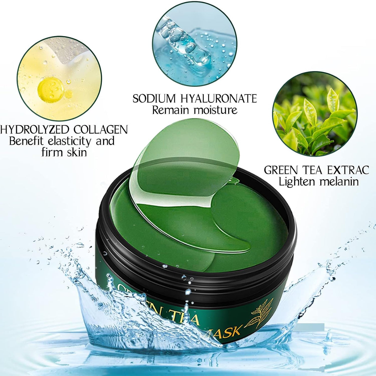 Under Eye Masks, Collagen Eye Mask, Green Tea Eye Patches for Puffy Eyes 60 pcs, Under Eye Patches for Dark Circles and Puffiness, Hydrating Eye Mask Skincare, Eye Gel Pads for Eye