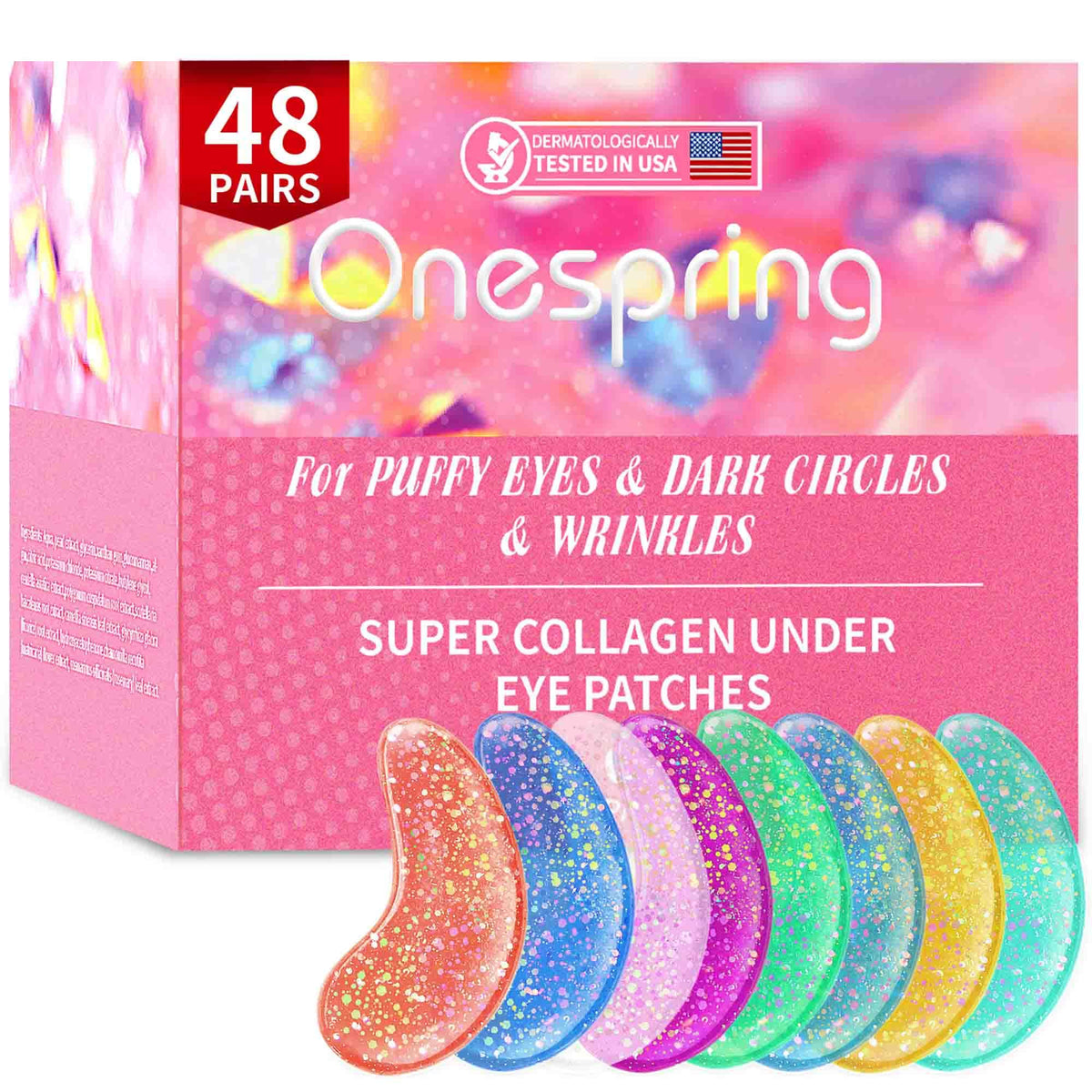 Onespring Eye Masks (48 Pairs) - Face Masks Skincare, Undereye Patches for Puffy Eyes, Dark Circles, Wrinkles, Collagen Eye Gels for Bridesmaid - Gifts for Women, Bachelorette Party Favors