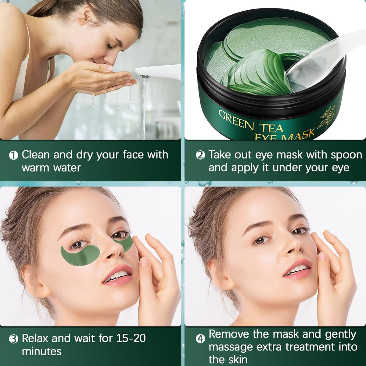 Under Eye Masks, Collagen Eye Mask, Green Tea Eye Patches for Puffy Eyes 60 pcs, Under Eye Patches for Dark Circles and Puffiness, Hydrating Eye Mask Skincare, Eye Gel Pads for Eye