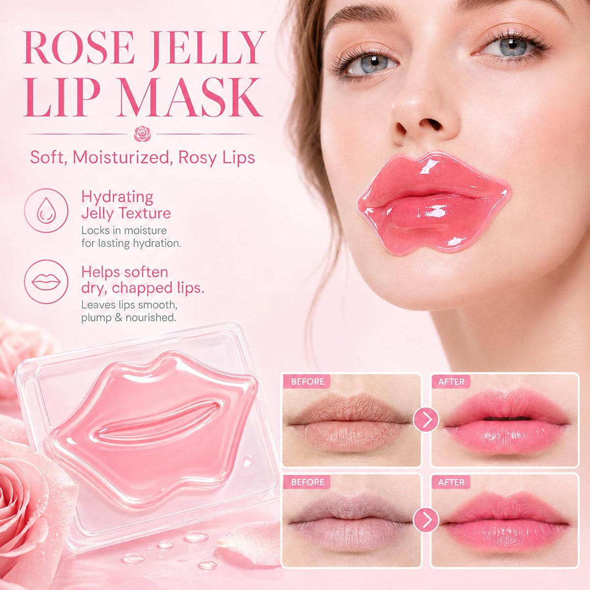 30 Pairs Eye Masks & Lip Masks, 24K Gold Under Eye Patches for Puffy Eyes