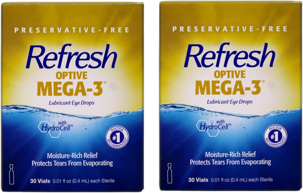 Refresh Optive Mega-3 Preservative-Free Lubricant Eye Drops, 0.01 Fluid Ounce Vials - 30 Count (Pack of 2)