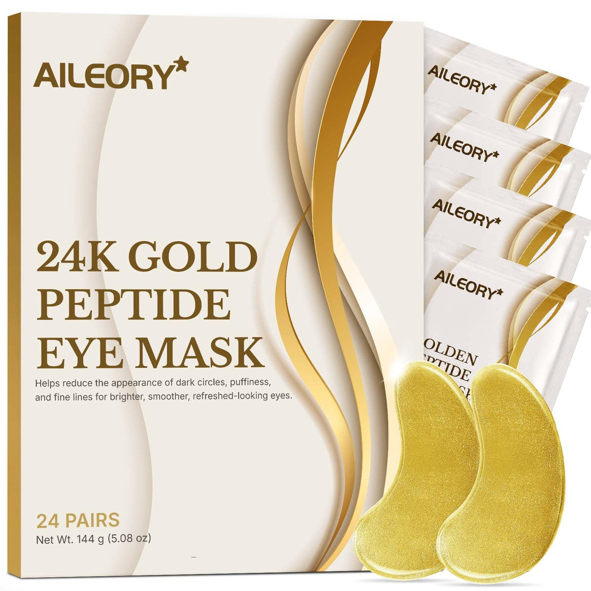 AILEORY Under Eye Patches (24 Pairs) - Tri-color Glitter Eye Gel Pads for Dark Circles, Puffy Eyes, Under eye Bags, Wrinkles | Natural Collagen Under Eye Mask Patches, Gel Under Eye Patches