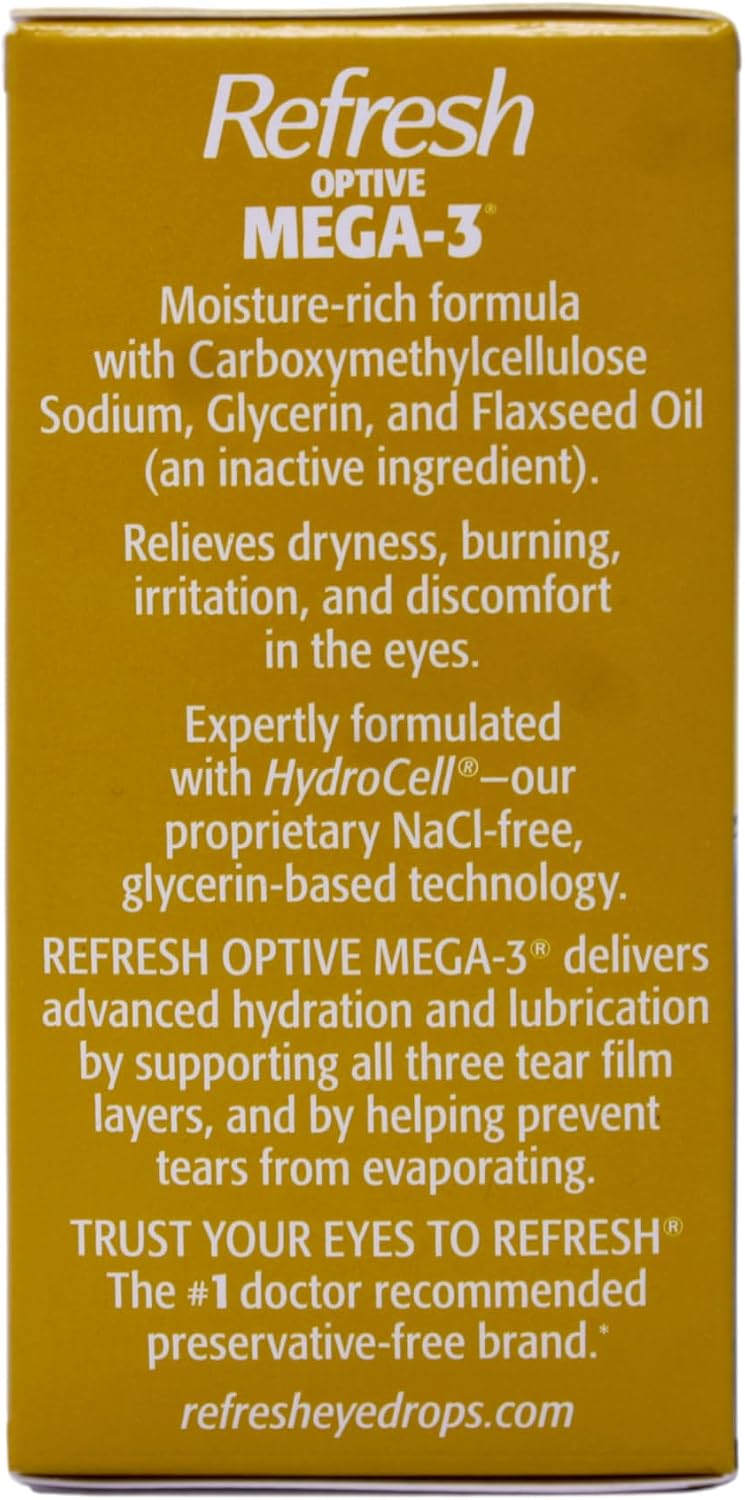 Refresh Optive Mega-3 Preservative-Free Lubricant Eye Drops, 0.01 Fluid Ounce Vials - 30 Count (Pack of 2)