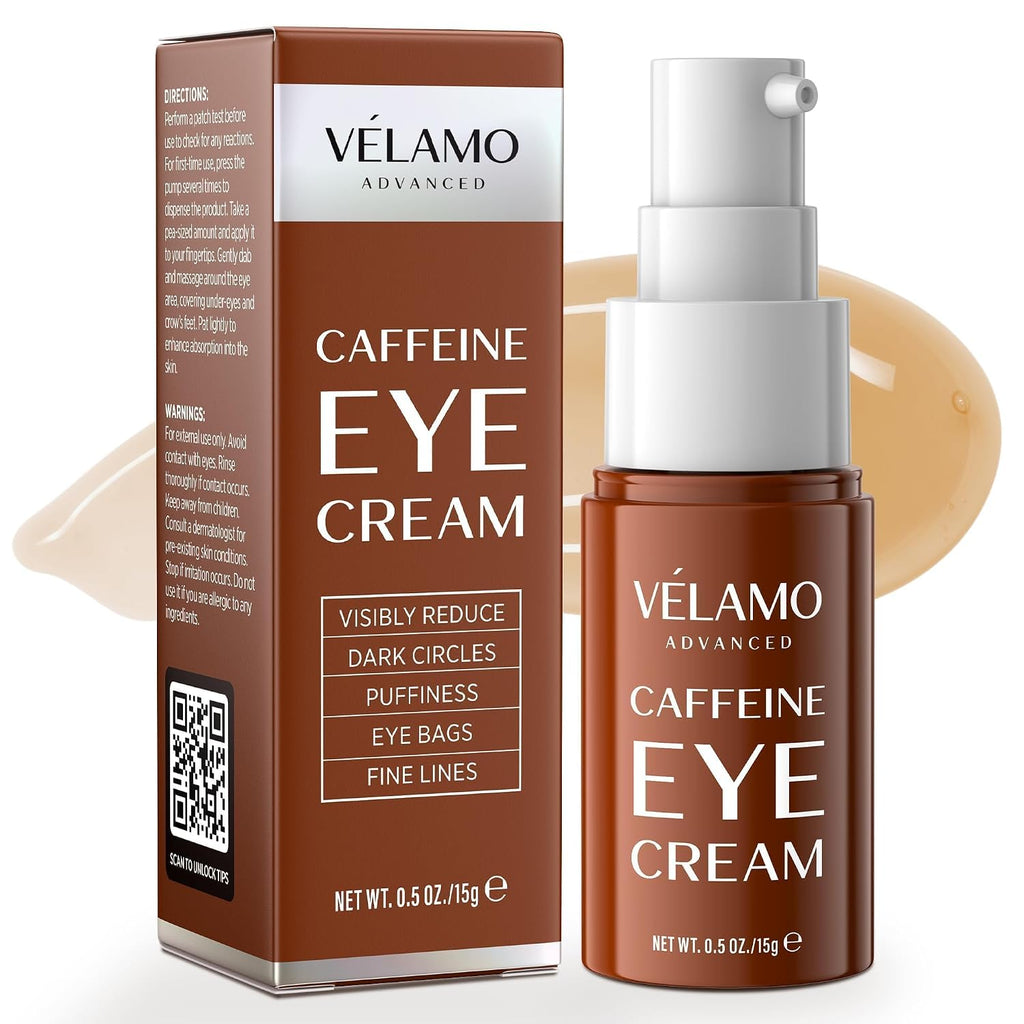 VELAMO ADVANCED Caffeine Eye Cream for Dark Circles, Puffiness & Under Eye Bags – Energizing & Depuffing Under Eye Cream to Smooth Wrinkles & Fine Lines – Dermatologist Tested 0.5 OZ/15g