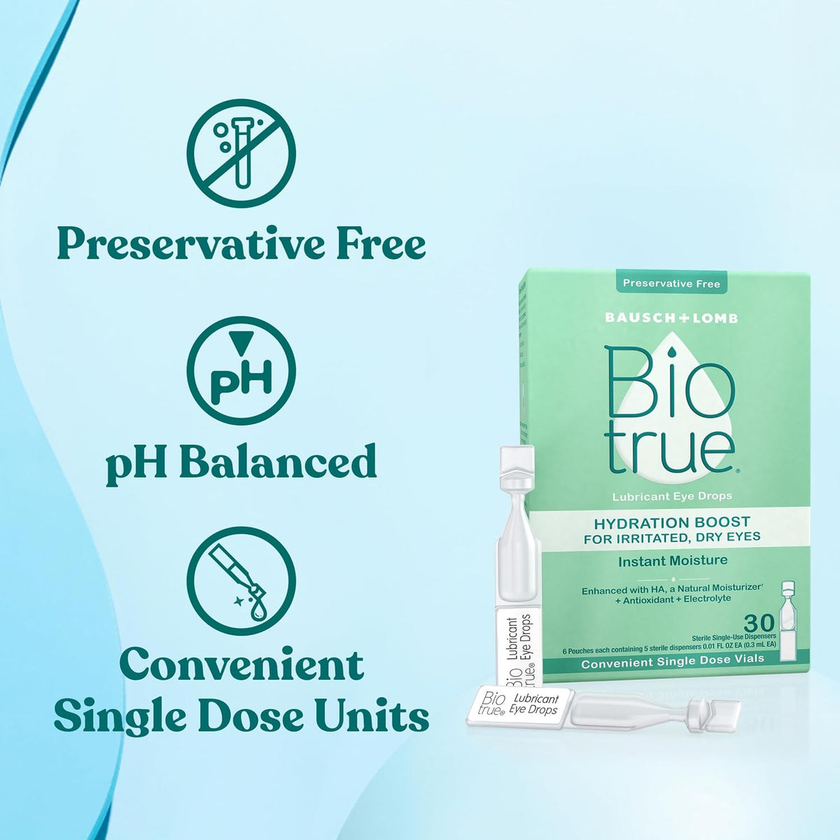 Biotrue Hydration Boost Preservative-Free Eye Drops, 30 Single Use Vials