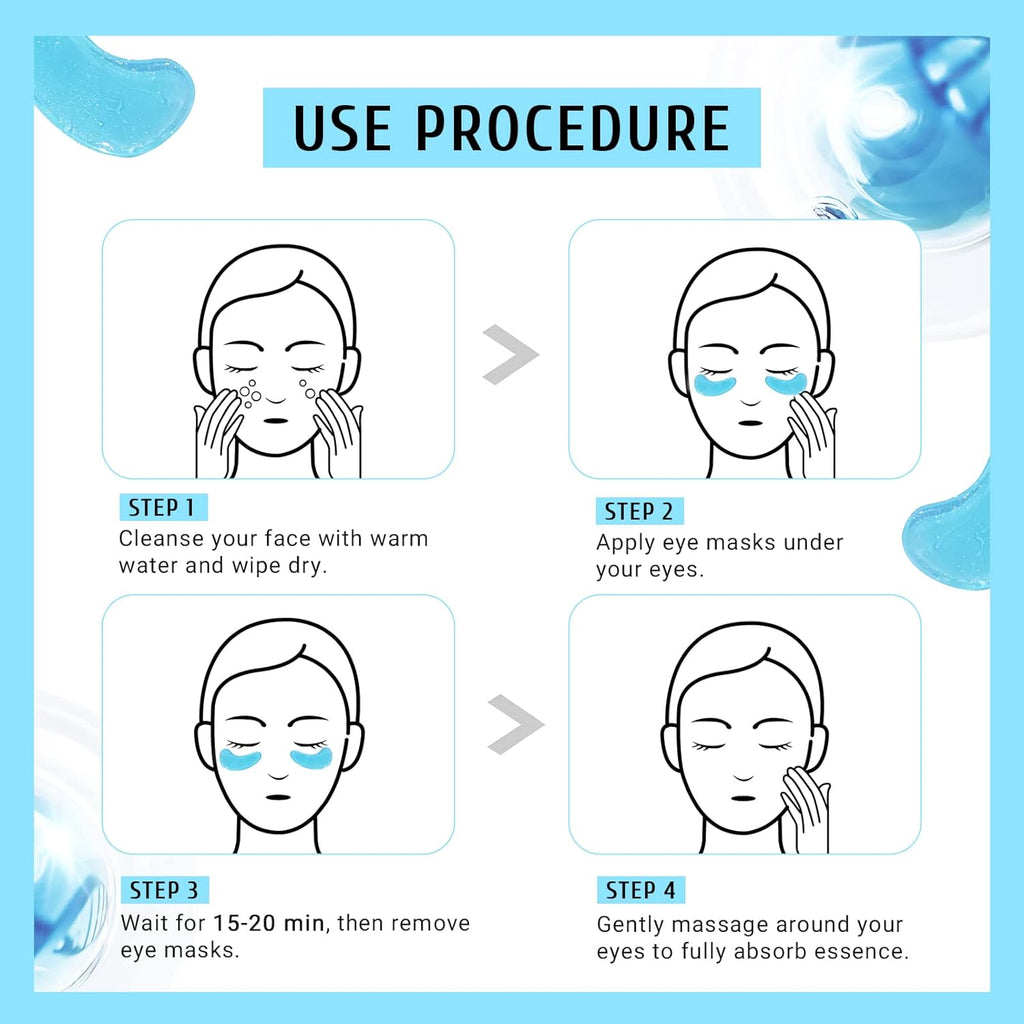 PEAUAMIE Under Eye Patchs Hyaluronic Acid Eye Mask for Dark Circles and Puffiness Wrinkle Eye Bags 30 Pairs