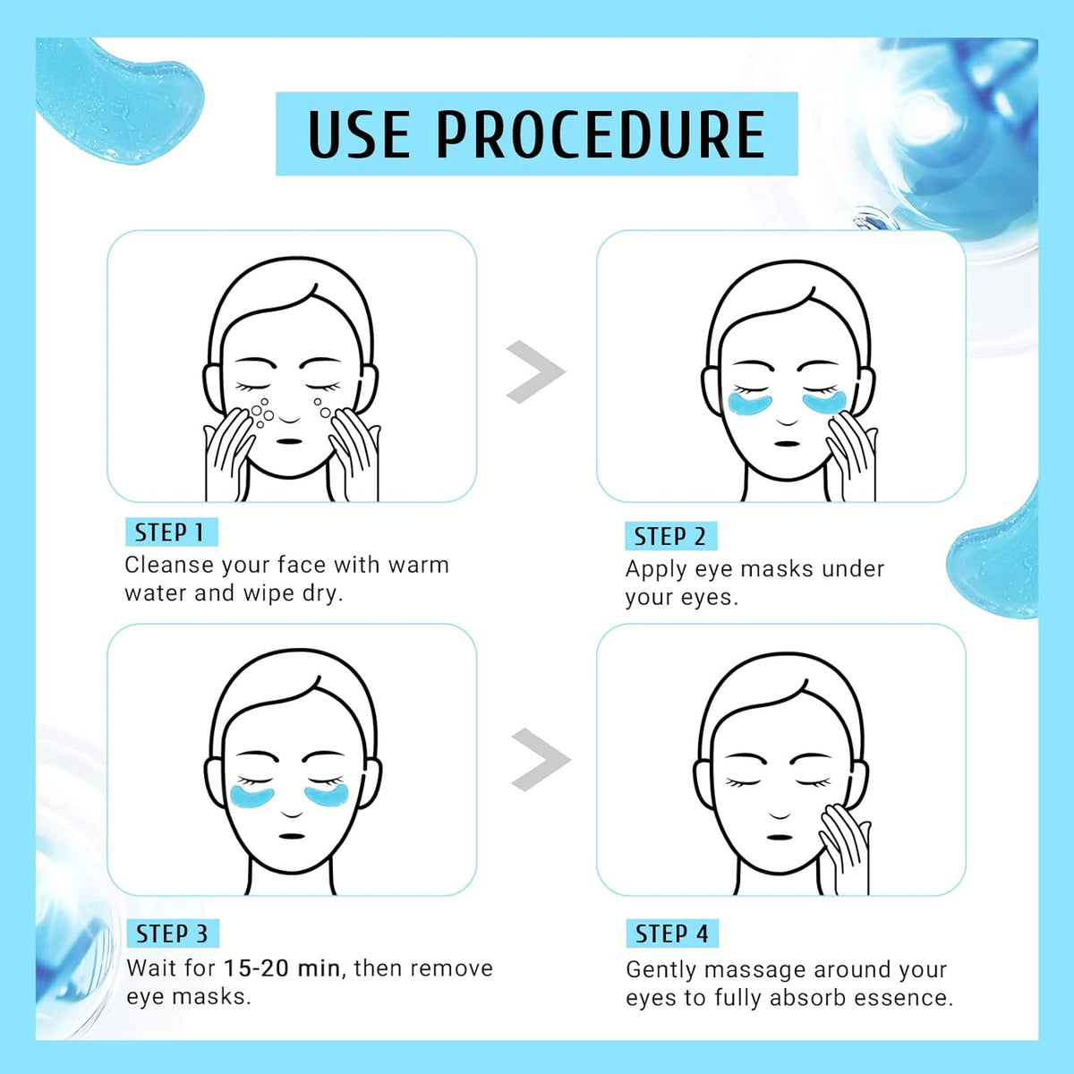 PEAUAMIE Under Eye Patchs Hyaluronic Acid Eye Mask for Dark Circles and Puffiness Wrinkle Eye Bags 30 Pairs