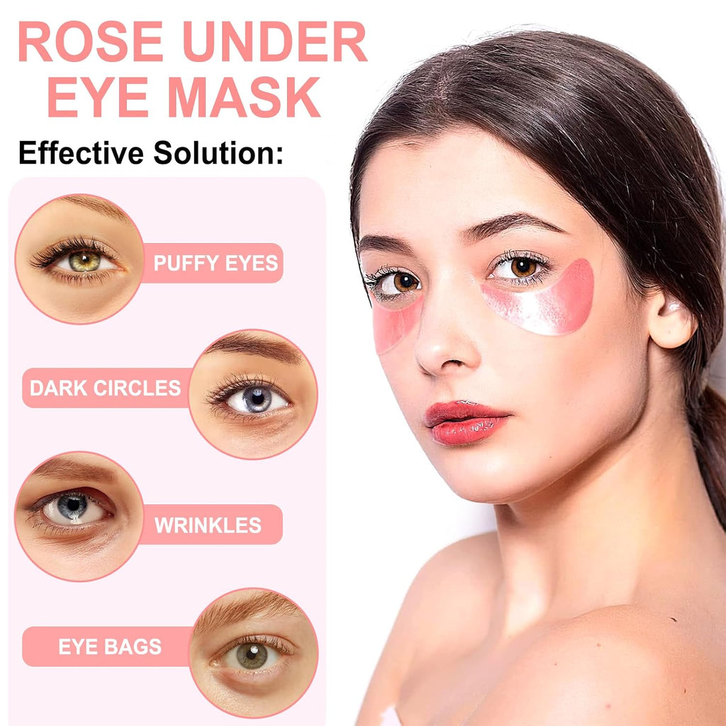 Eye Mask, 30-Pair Collagen Rose Eye Patches for Puffy Eyes and Dark Circles