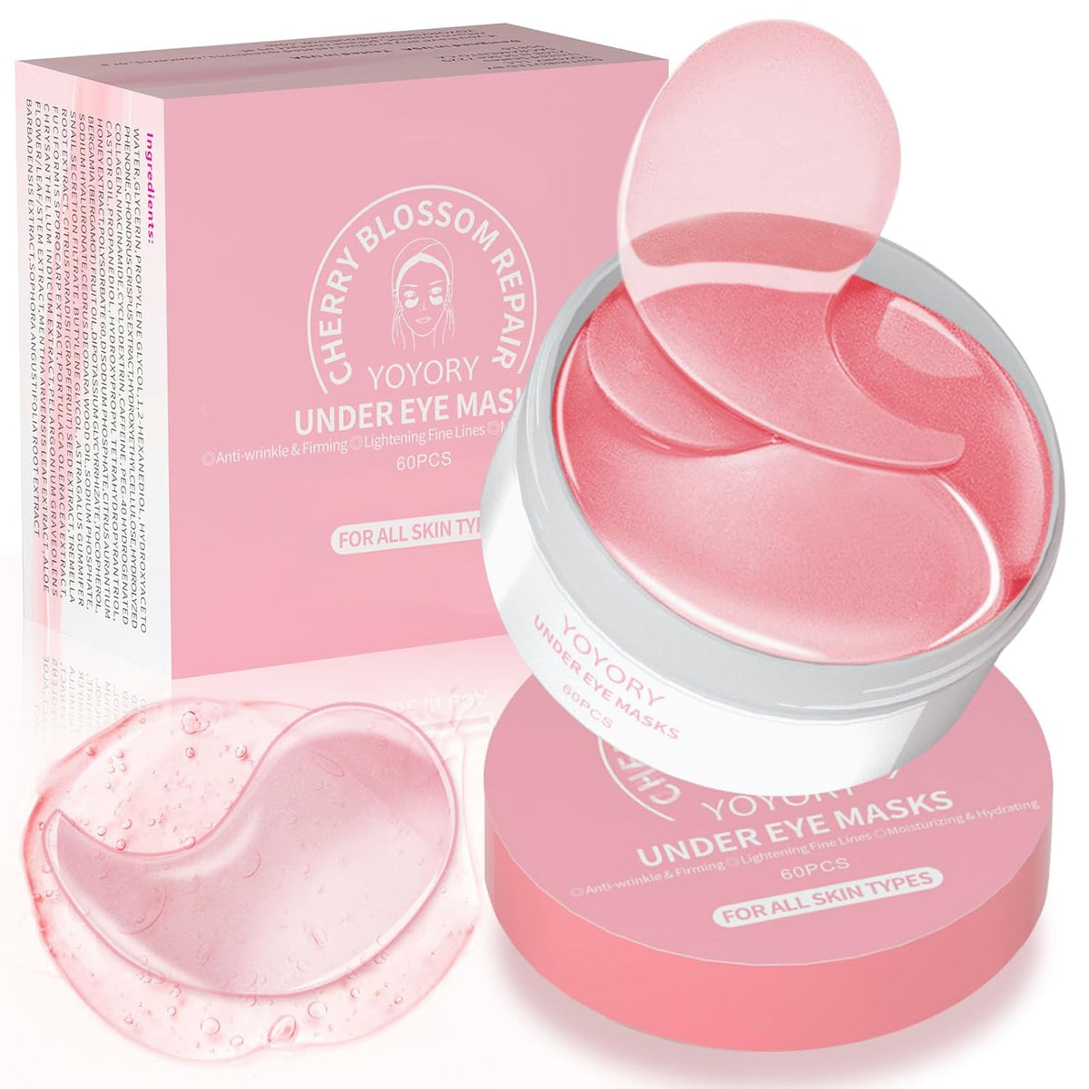 Under Eye Patches Masks - for Fine Lines with Collagen and Hyaluronic Acid, Dark Circles,Eye bags,and Fade Wrinkles, puffiness Smoothing Skin Care Treatment for Women and Men, (60 Pcs) Pink