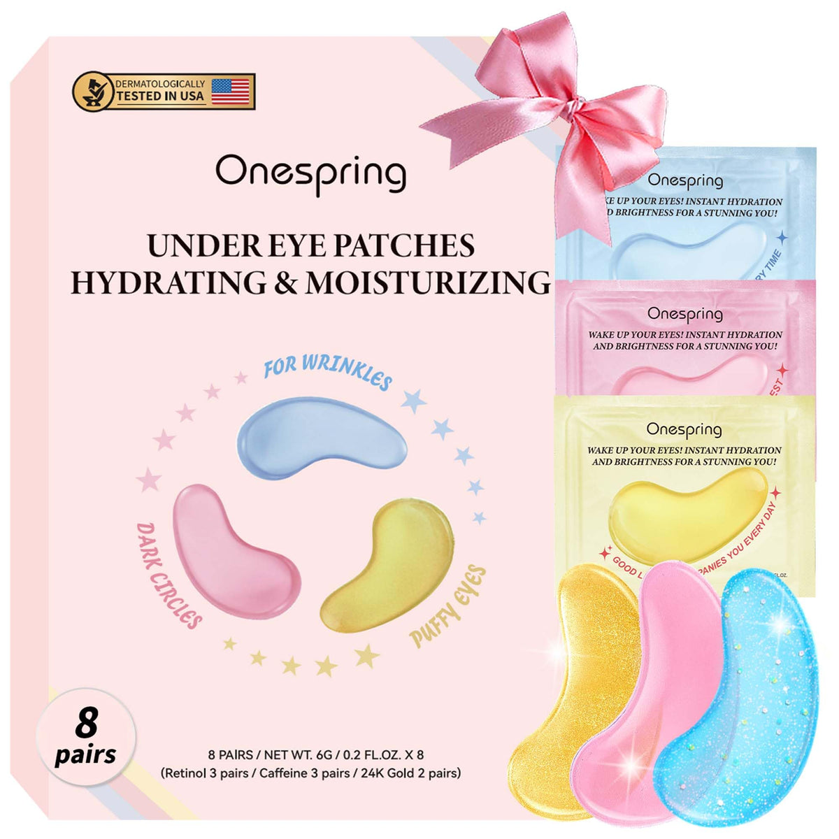 Onespring Eye Masks (48 Pairs) - Face Masks Skincare, Undereye Patches for Puffy Eyes, Dark Circles, Wrinkles, Collagen Eye Gels for Bridesmaid - Gifts for Women, Bachelorette Party Favors